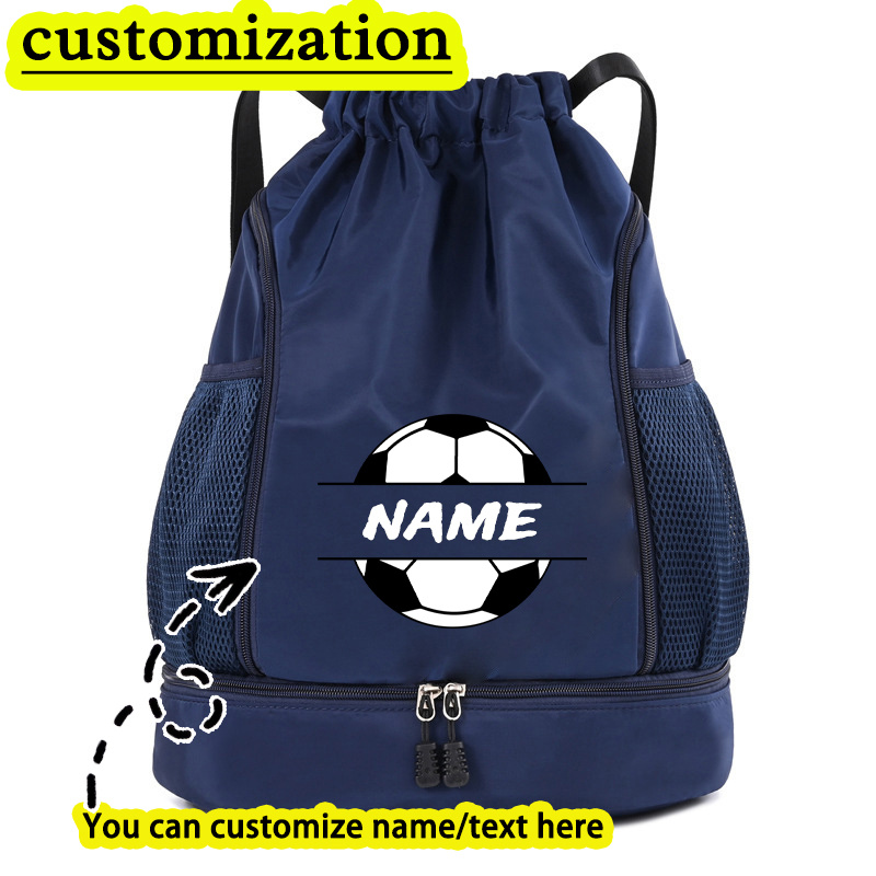 TEMU Customizable Name/text Football Print Backpack With Shoe Compartment & Wet/dry - Large Capacity Lightweight Suitable For Travel, Gym, Swimming,