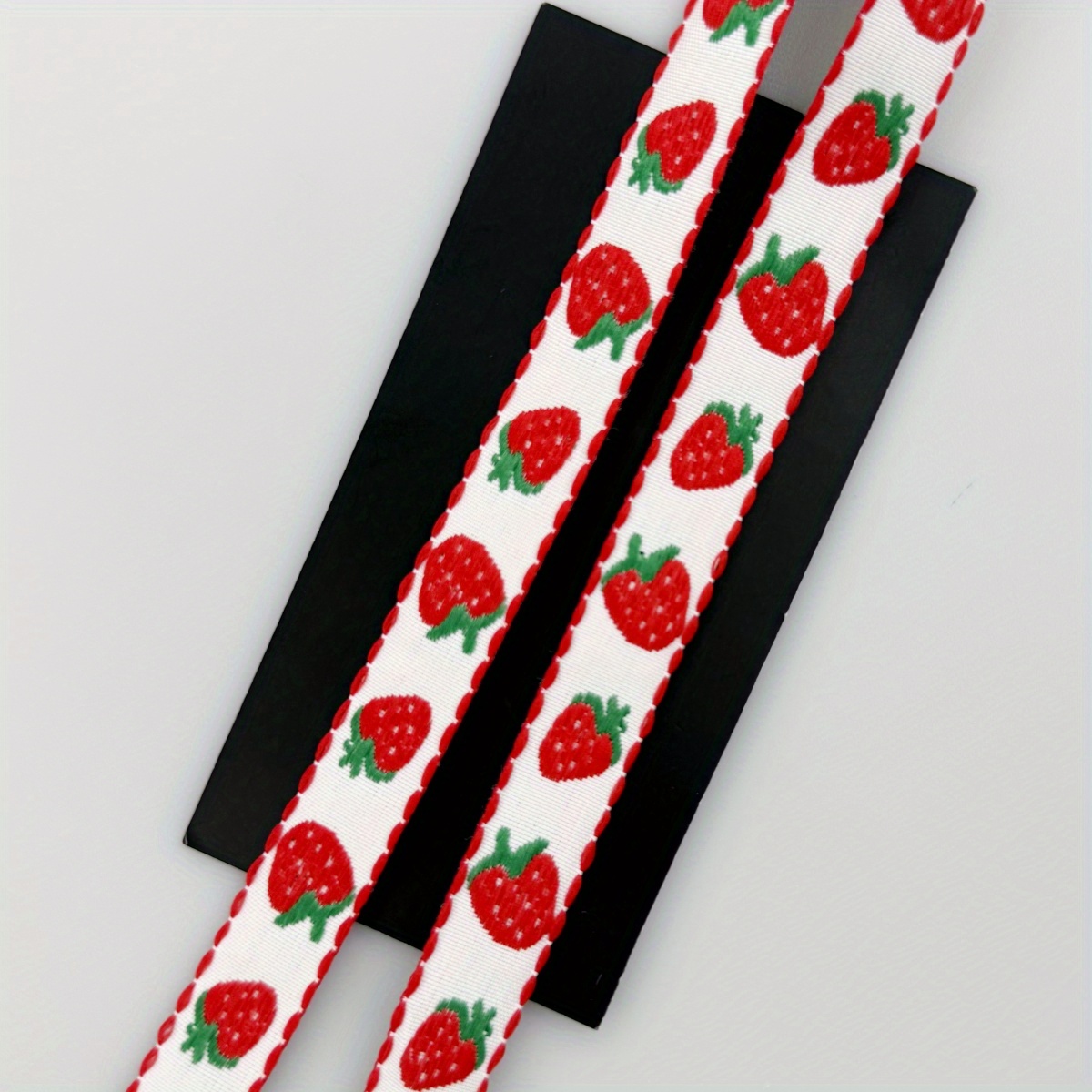 TEMU Of Continuous Strawberry Embroidered Satin Ribbon Trim - Featuring Intricate Strawberry And Seed Embroidery, This Narrow Lace Is Perfect For