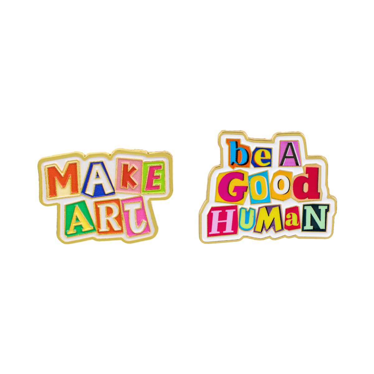 TEMU Set di spille smaltate con lettere multicolore " un buon " 2D piatto, 2 pezzi, citazione ispiratrice, da , slogan della gentilezza, decorazione