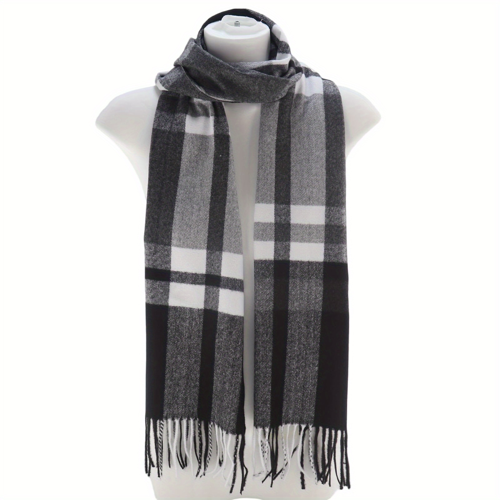 Écharpe à carreaux pour homme, hiver chaud et doux, motif tartan classique noir et blanc, couverture et châle polyvalents pour l'automne, l'automne et l'hiver, lavable en machine, cadeau de Noël, d'Action de Grâce et du Nouvel An pour lui, accessoire confortable et durable pour les tenues décontractées et formelles.