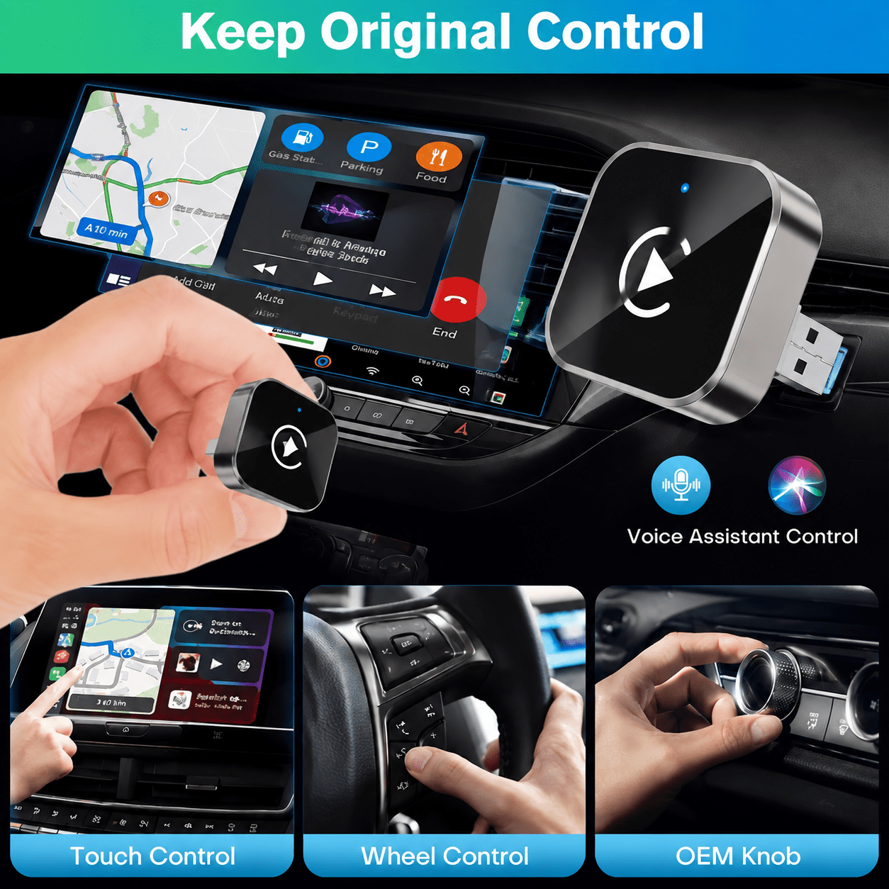 TEMU Adaptador CarPlay sin varillas versión muy popular de 2026, compatible con iPhone y adaptador Mini USB, convierte el Apple CarPlay por cable en