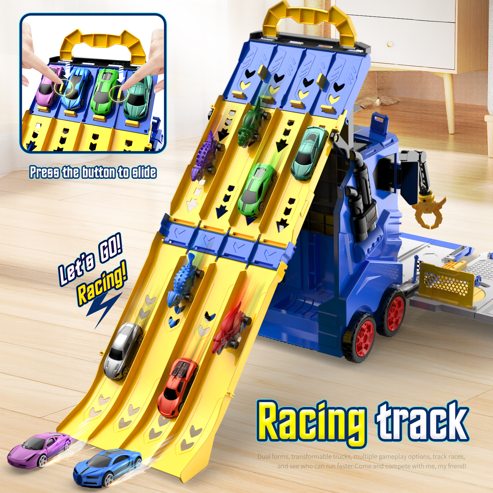 Transforming Launcher Truck Track Toy with Handbag Storage