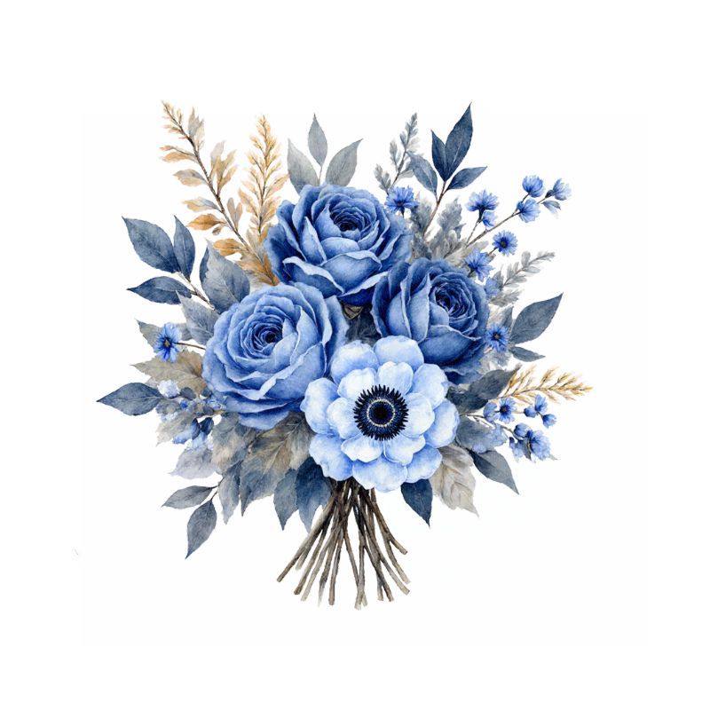 TEMU Single Elegant Blue Rose Anemone Toilet Sticker - Watercolor Floral Bathroom Decoration Featuring , Self-adhesive And Removable, Easy To Clean,