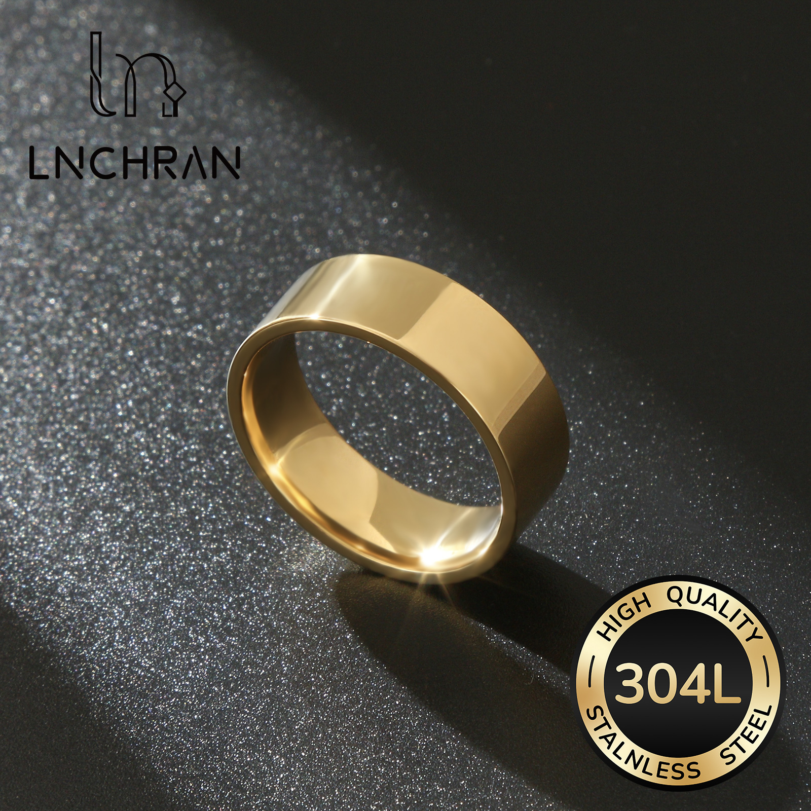 Image of 304l Stainless Steel Smooth Plain Band Ring Golden Minimalist Business Style For Men And Women Versatile Daily Jewelry