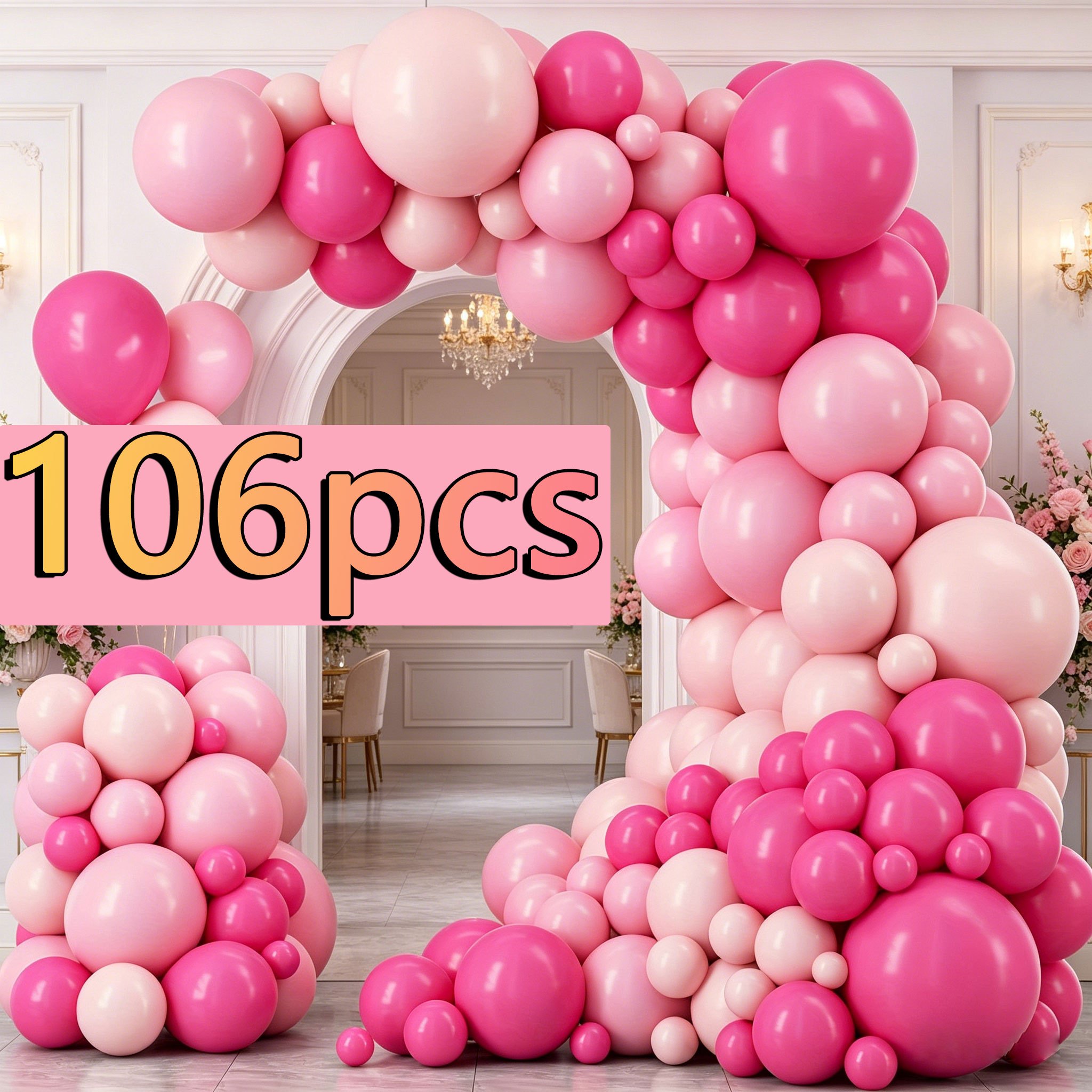 TEMU 106-delige Rozenrode Perzik Ballonboog Slingerset, Verschillende Maten 18/10/5inch Hete Perzik Confetti Rozenrode Ballon, voor Valentijnsdag,