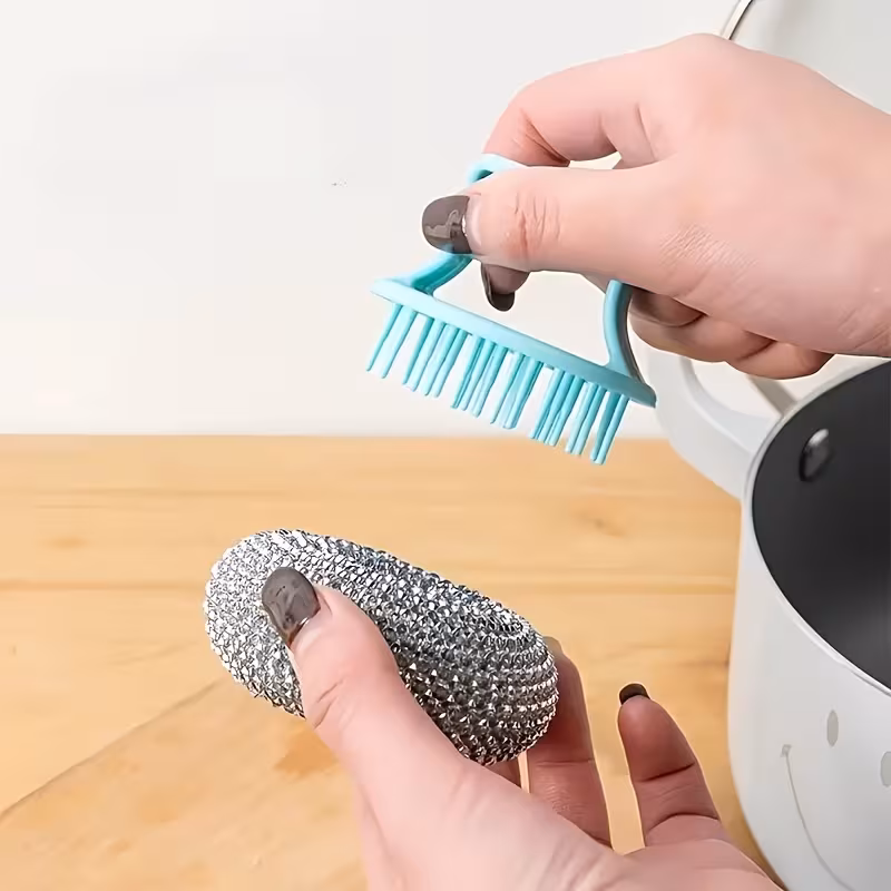 7pcs stainless steel brush set with 5 replaceable sponges heavy duty wire scrubbing pads long and short handles suitable for kitchen bathroom and toilet cleaning manual utensil cleaner durable and easy to clean kitchen cleaning tools Product details 2