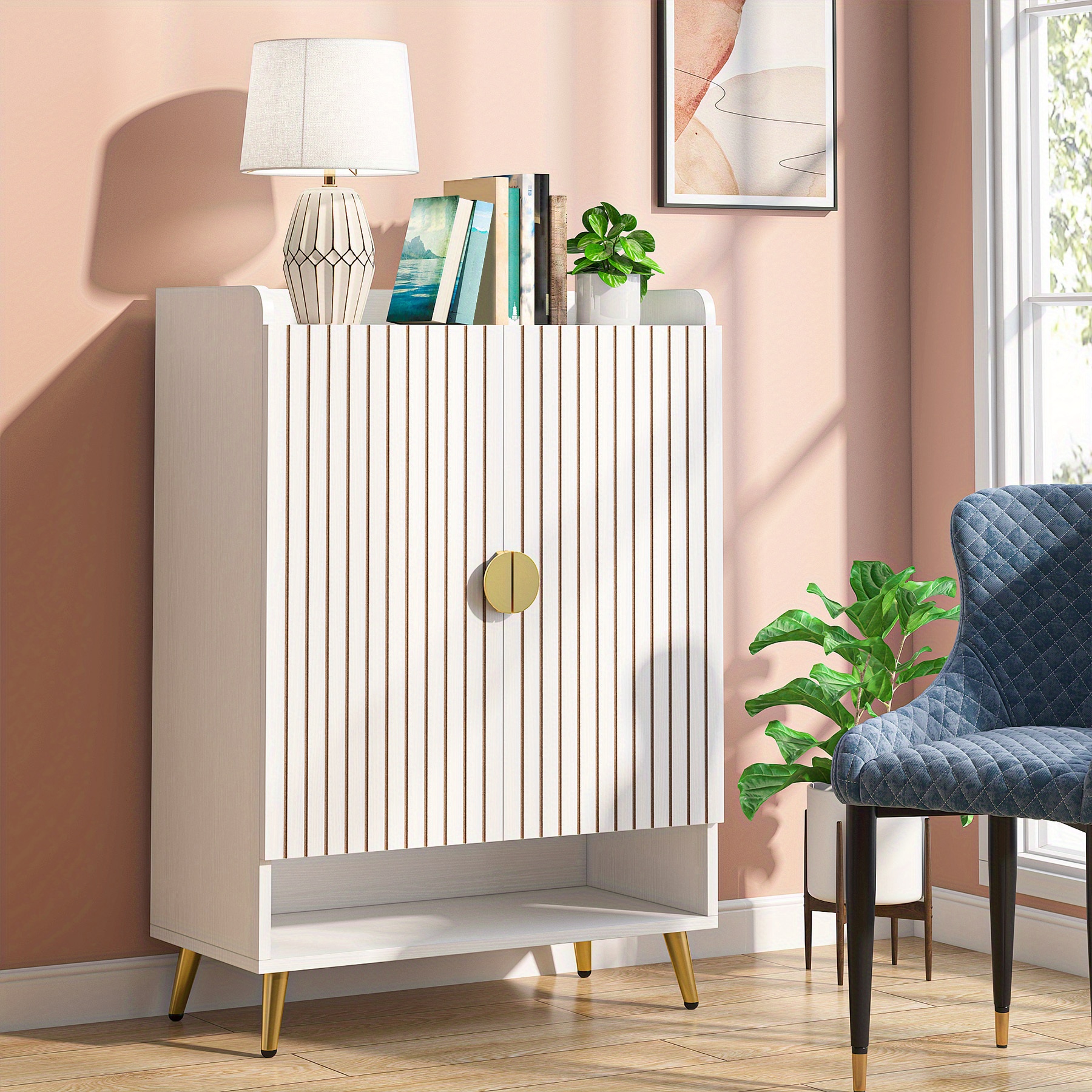 Shoe Cabinet With Doors, 6-tier Shoe Storage Cabinet With Adjustable Shelves, Wooden Shoes Rack Shoe Storage Organizer For Entryway, Hallway, Closet, Living Room, White & Golden