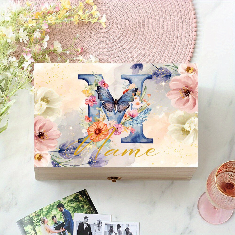 TEMU Customized Wooden Floral Keepsake Box For Weddings, Valentine's Day, Anniversaries, Featuring A Lid For Storage