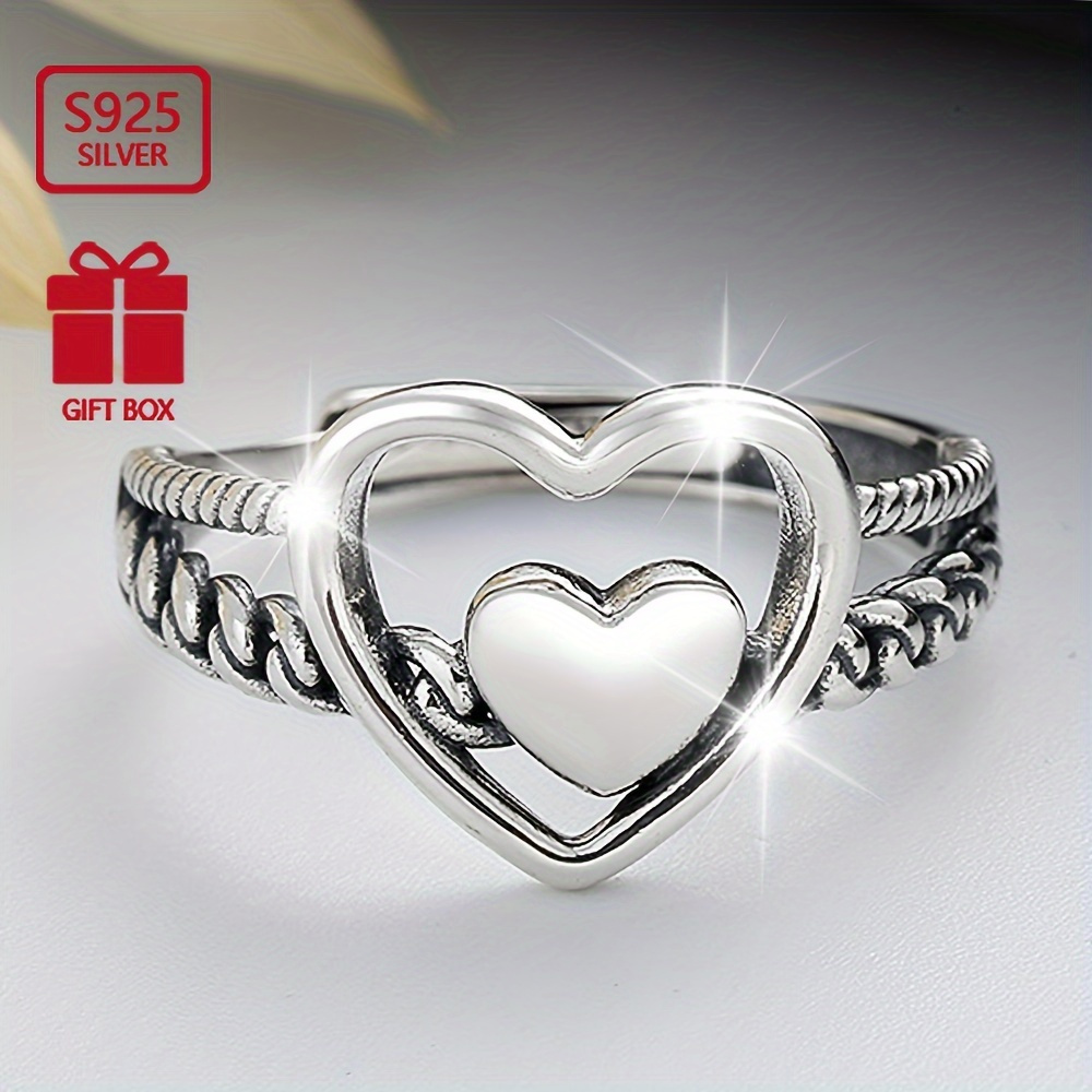 

925 Pure Silvery Love Open Adjustable Ring Jewelry Decoration For Women's