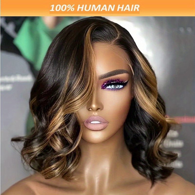 1B-30 Ombre Highlight Bob Wig Human Hair | 4x4 HD Lace Front | 200% Density Body Wave Short Wigs for | Pre-Plucked Natural Hairline | Elegant Ombre Colored Human Hair Wig, Fashion Accessory, Body Wave Texture, Full Luxurious Look