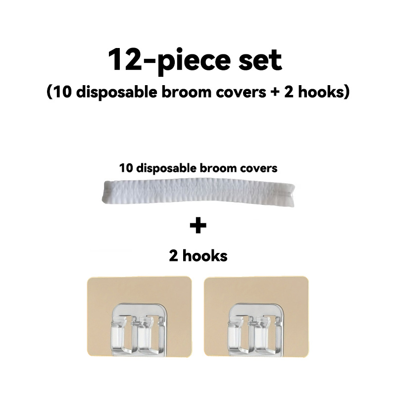 TEMU Lot de 12 pièces (10 housses de balai jetables + 2 crochets), avec forte adsorption électrostatique pour capturer les cheveux et la poussière,