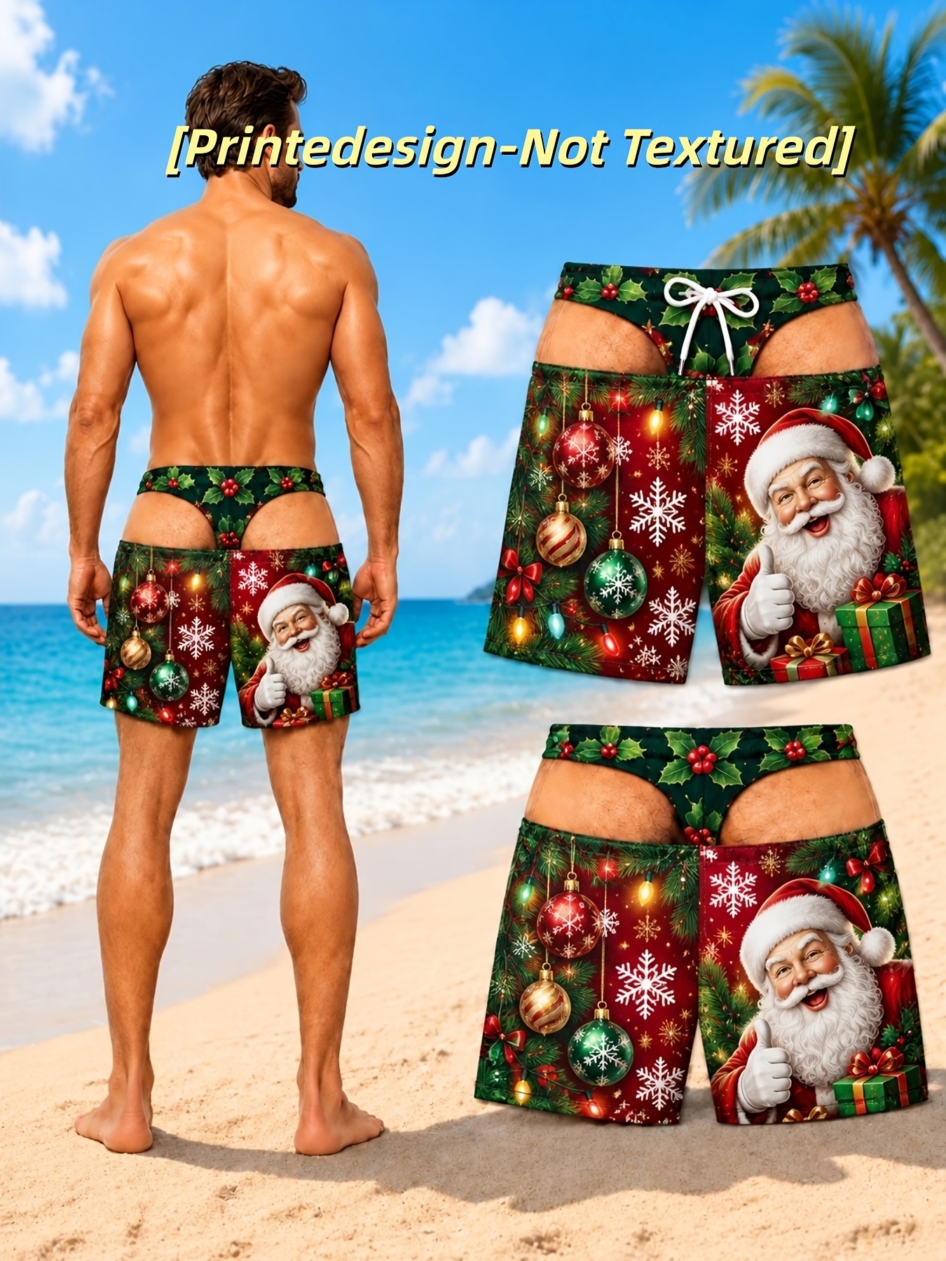 item picture printedesign not textured mens summer shorts with abstract vintage santa claus print versatile and trendy swim trunks with   patterns and drawstring christmas themed surf shorts suitable for beach pool vacation and summer wear