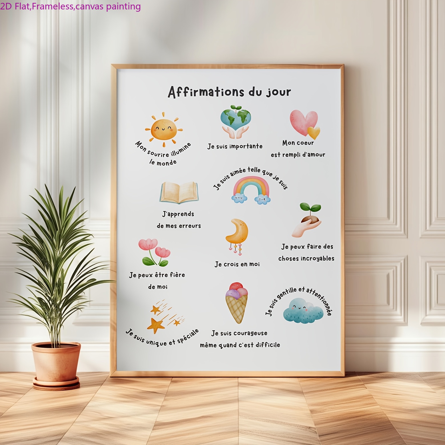 TEMU Plat 2D, 1 pièce Affirmation Positive Murale Française - Phrases Cadre Adaptées à la Décoration Intérieure, Citations sur l' pour Chambre,
