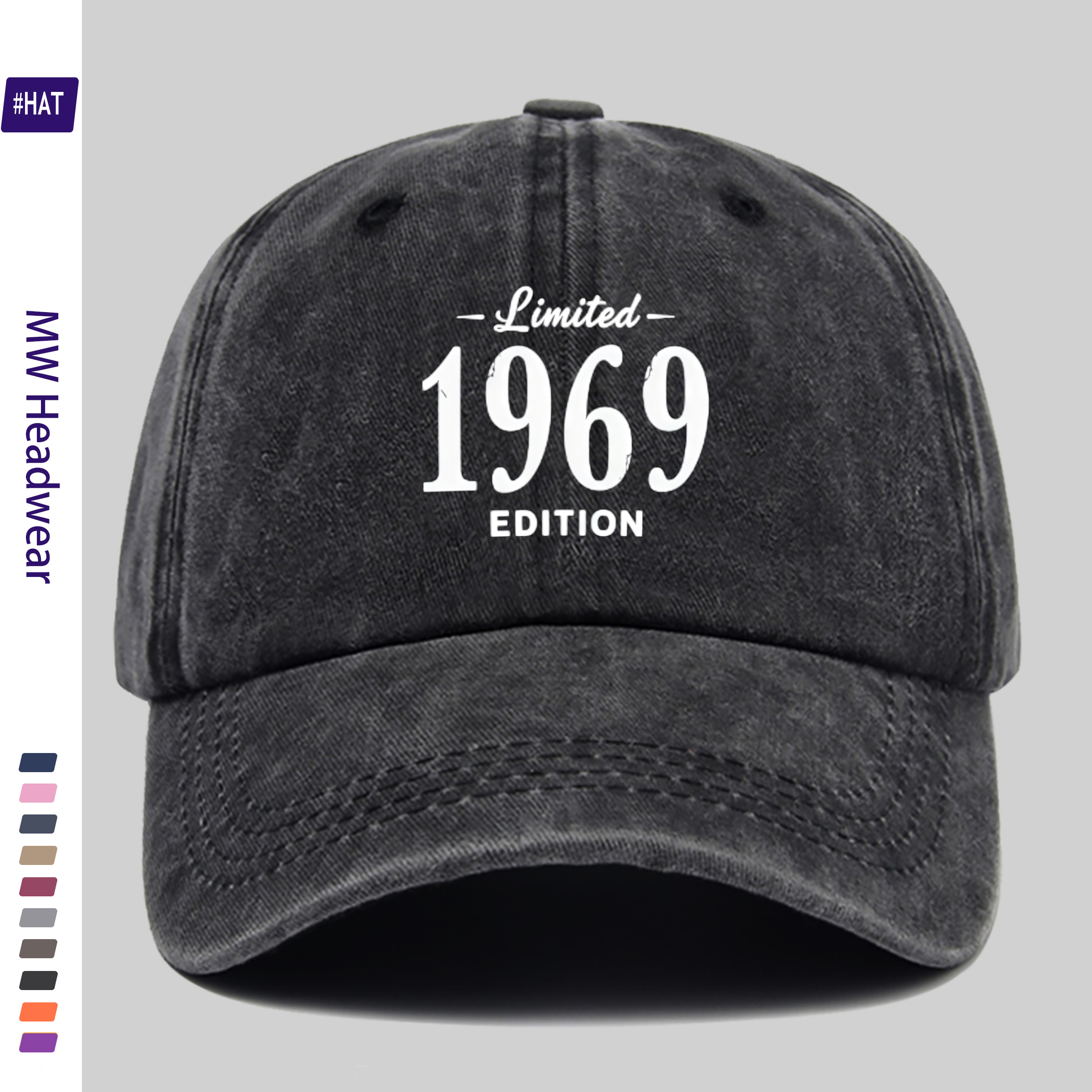 TEMU 1pc Vintage Distressed Adjustable Sports Cap With Vintage 1969 Edition Lettering, Washed Cap With Fashionable Print Design, Outdoor Leisure Hat,