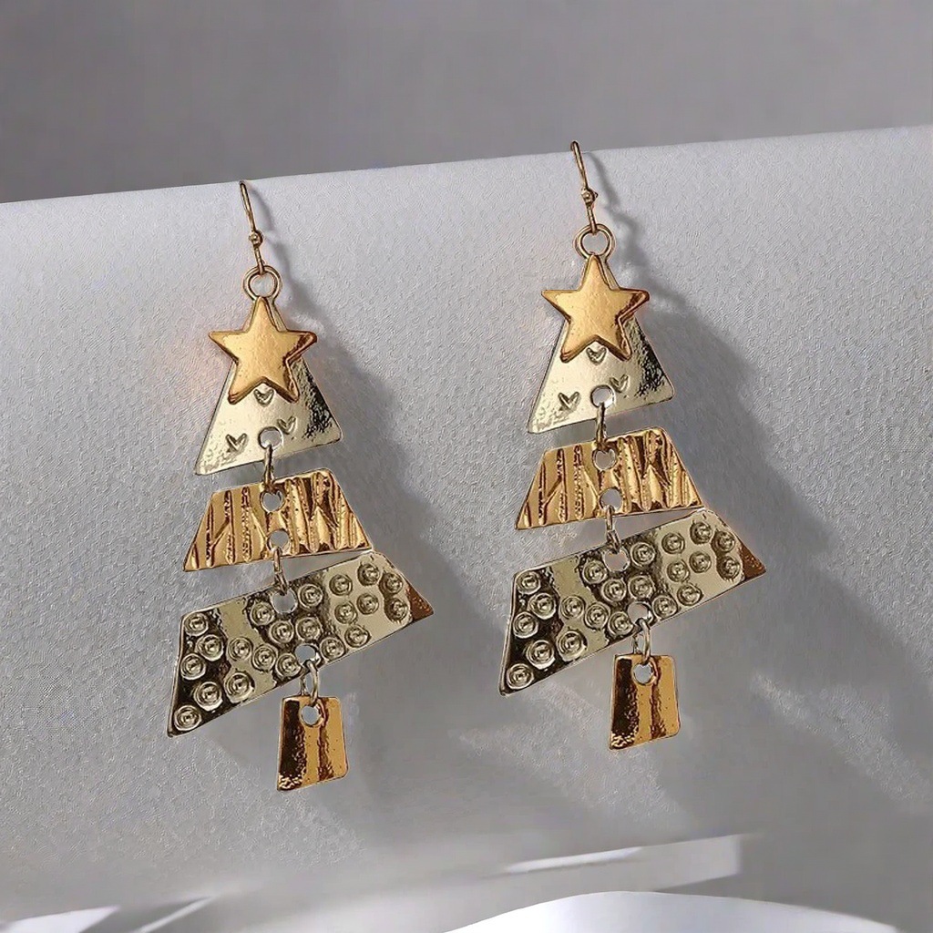 TEMU 1 Pair Retro Christmas Tree Dangle Earrings - Suitable For Holiday Parties, Daily Wear & Jewelry Gift, Tree-shaped Hoops For Birthdays,