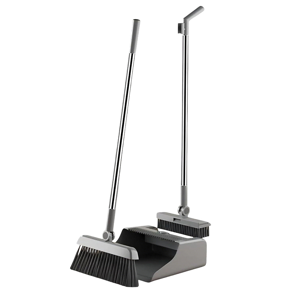 Portable Broom Cleaning Kit With An Upright Dustpan And A 180° Rotating Head, Featuring Built-in Comb Teeth For Cleaning Floors In The And Bathroom