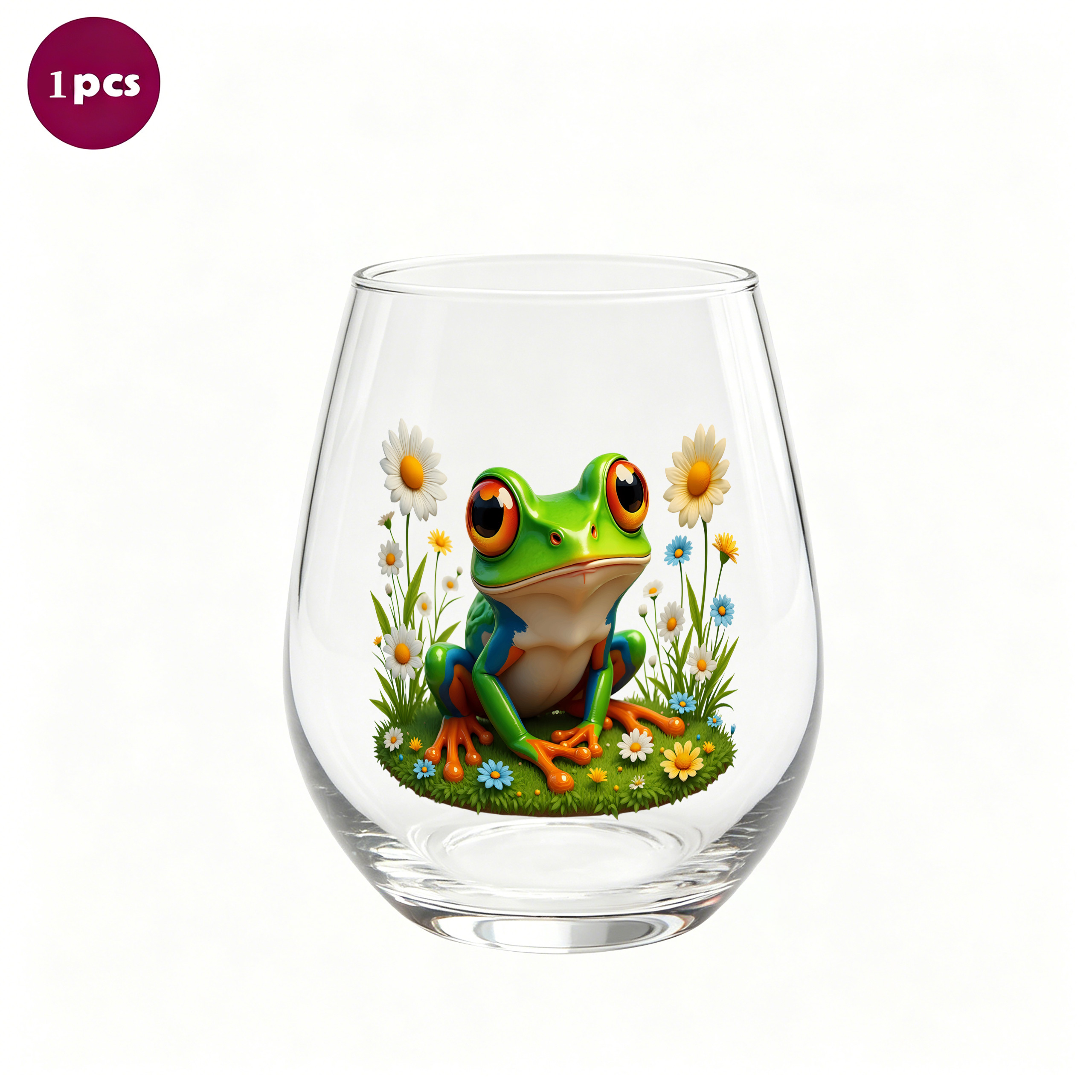 TEMU 1pc/ Grenouille Marguerite Illustration de Guérison , 350Ml/Gobelet à Transparent, Verre à Vin Tige, Gobelet en Verre d', Gobelet à Champagne et