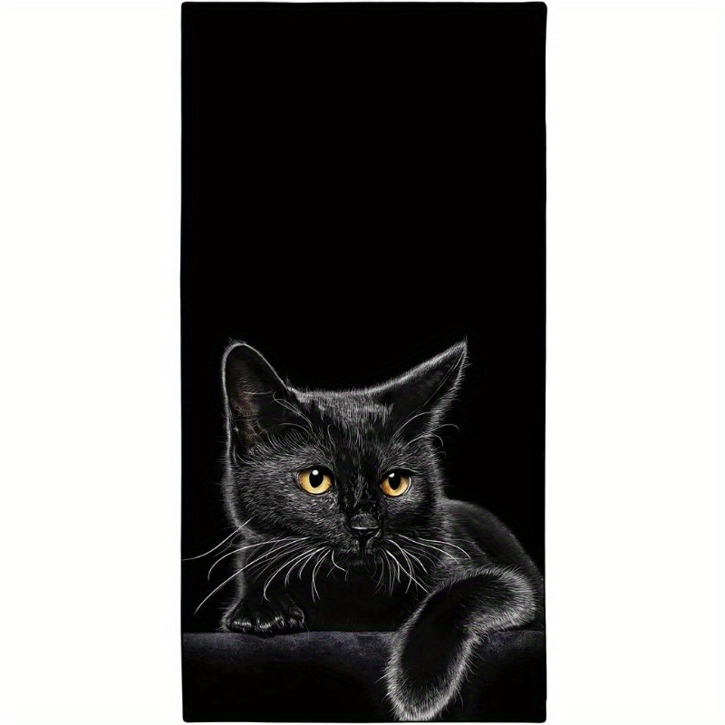 

Contemporary Black Cat Kitchen Towel Set - 18x26 Inch, 100% Polyester, Super Soft, Machine Washable, Woven Oblong Towels For Decorations