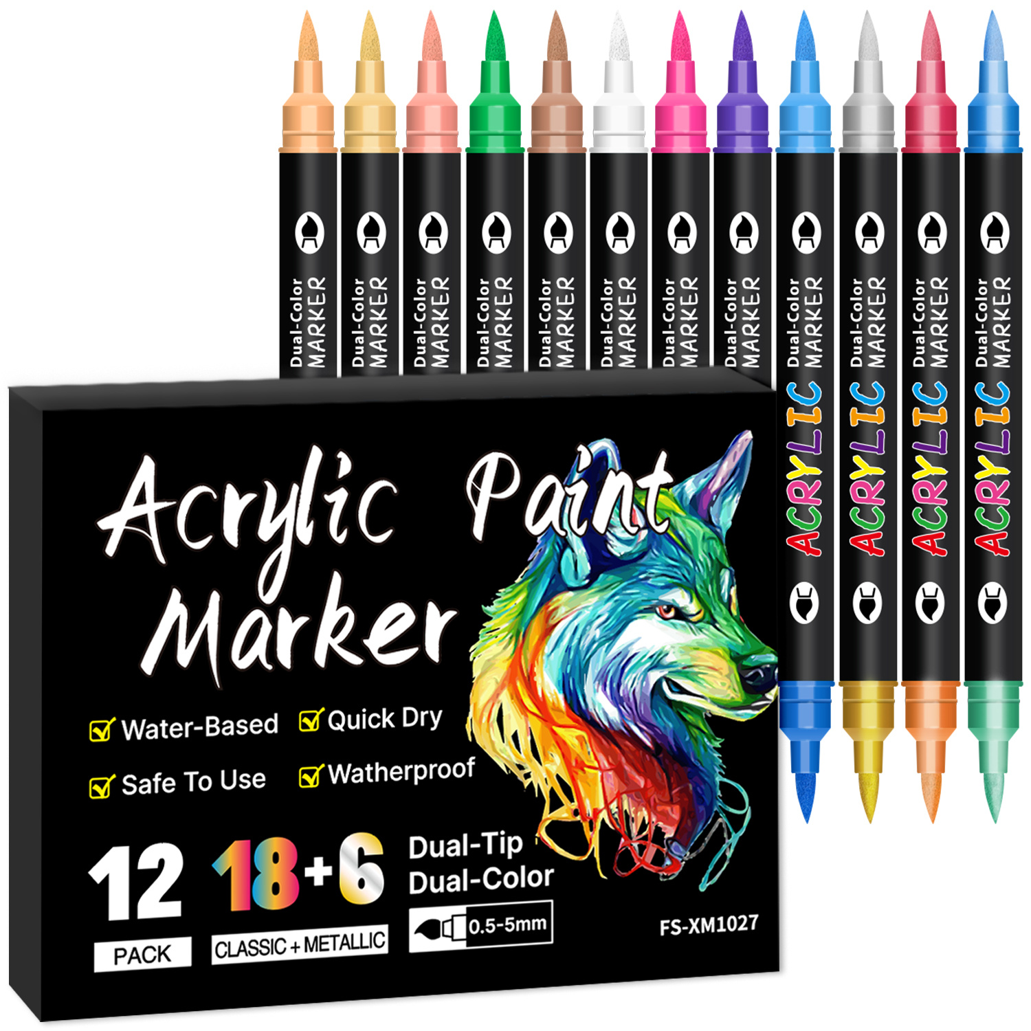 Image of /48-color Double-headed Acrylic Paint Pens - Versatile For Art Markers With Dual Tips For On Rock, Ceramic, Glass, Wood & Canvas - Complete Craft Kit For Artists & Beginners