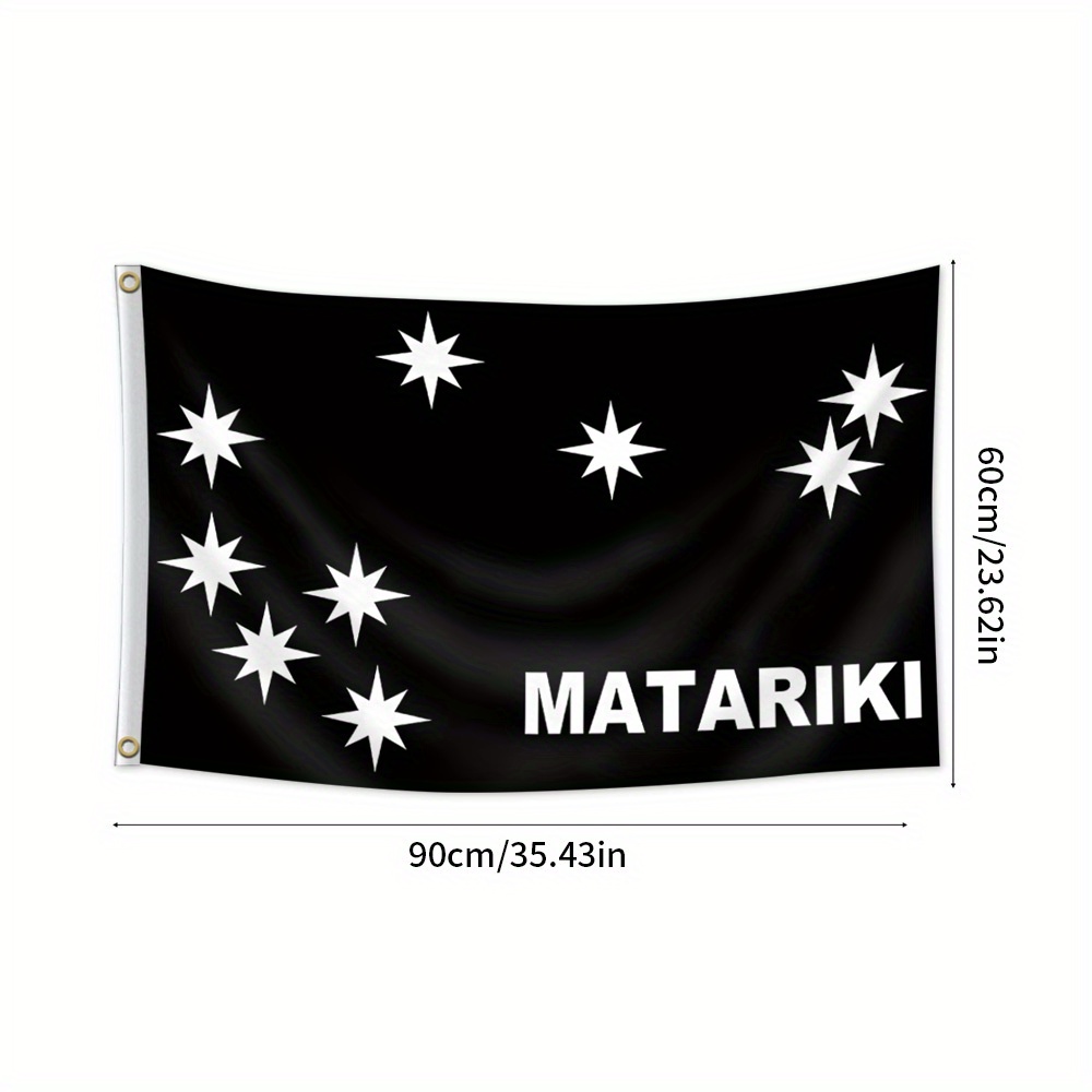 TEMU 1pc Maori New Year Flag - 2x3 Feet 60*90cm / 3x5 Feet 90*150cm, Black With White Stars, Double-sided Printing, 2 Grommets, Indoor/outdoor