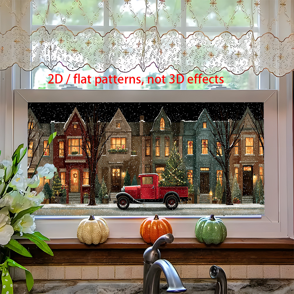 TEMU 2d Flat - 2d Flat - A 2d Flat Design Depicting A Christmas Town , Featuring Cars And Houses That Capture And Festive Ambiance. A Static Cling