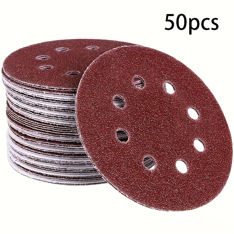 E-shop 50 Stück 5-Zoll 125mm runde Schleifscheiben - 8-Loch, Oxid-Schleifmittel, 60-1000 Körnung, geeignet für Winkelschleifer, Polieren, langlebig