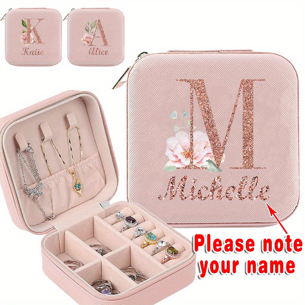 

Custom Name Jewelry Organizer - Waterproof Leather Box For Necklaces, Rings & Earrings - Personalized Gift For Women