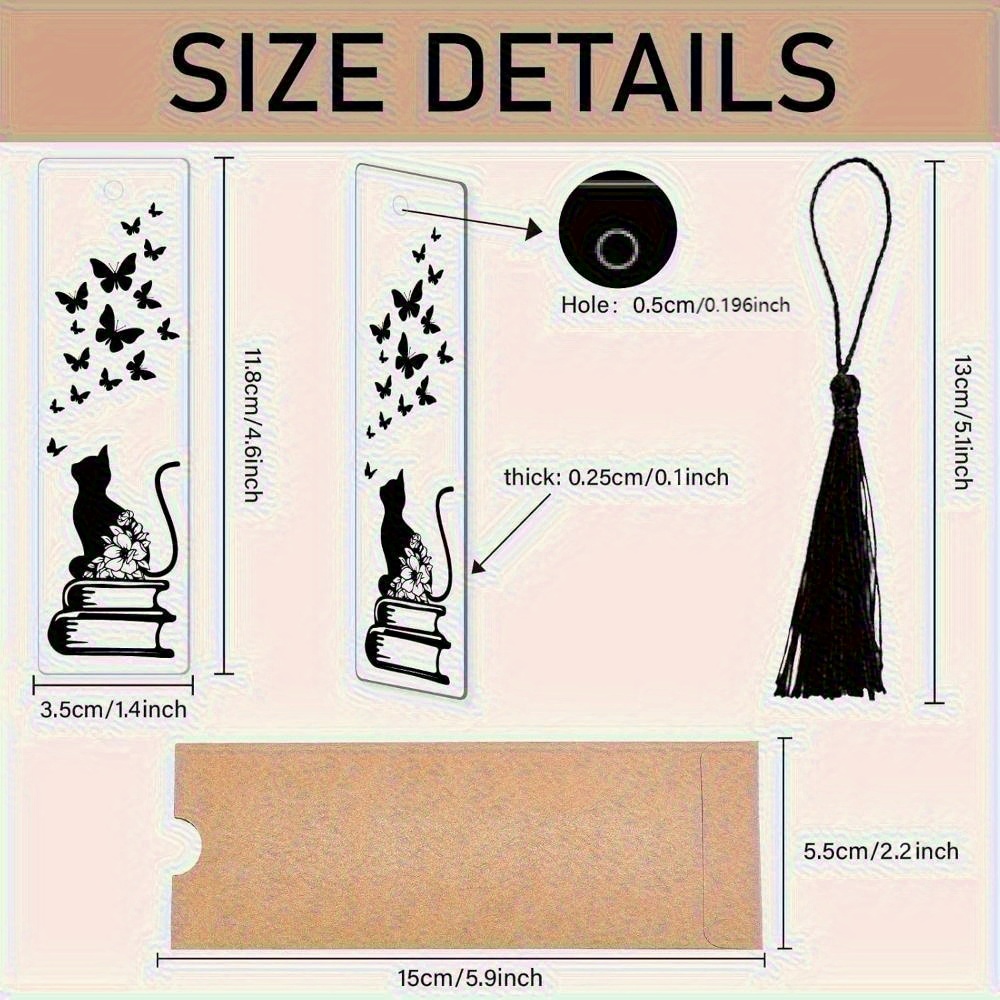 TEMU 1 Marcapáginas Encantador de Gato y - Acrílico Transparente, Diseño Rectangular Transparente con Borla Negra, 118X35X2.5Mm - Regalo para Amantes
