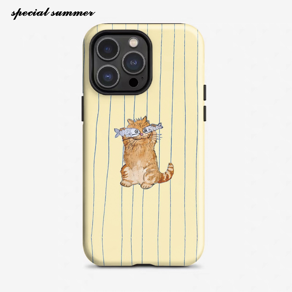 TEMU Phone Case: Fun Cartoon Cat Holding Fish Pattern, Cute Animal Illustration, Creative Fashion Phone Case For Men And Women, Suitable For Iphone