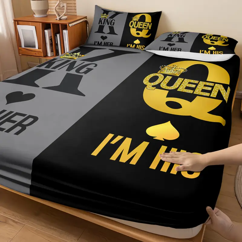 3pcs king queen couple printed bed fitted sheet set for bedroomdormitory and decorationking and queen pattern bedding set1 fitted sheet 2 pillowcases without core Product details 1