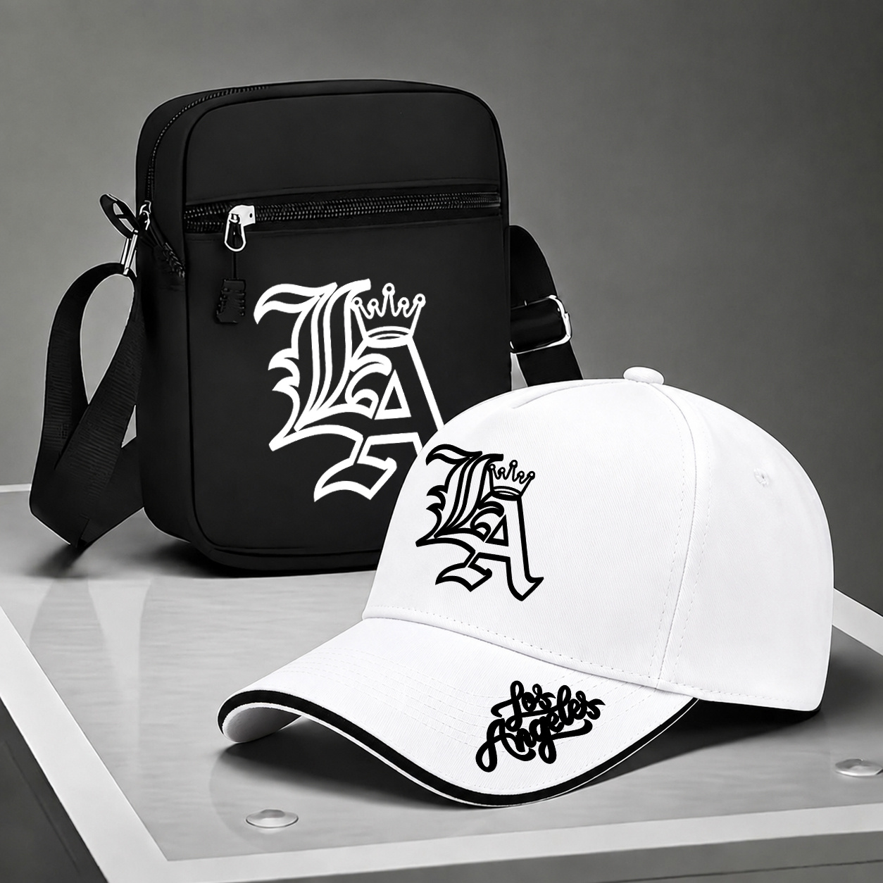 TEMU Gorra de béisbol y bandolera con estampado de y corona de LA, 2 piezas, para - Ropa Y2K ajustable adecuada para deportes al , gorra unisex de