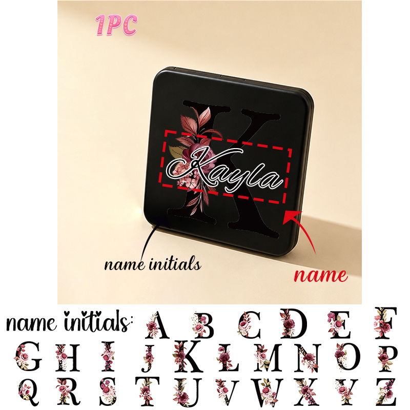 TEMU Specchietto portatile pieghevole a da 1/2 pezzi con stampa alfabeto A-Z per donna, con testo/iniciali personalizzati, mini specchio da viaggio,
