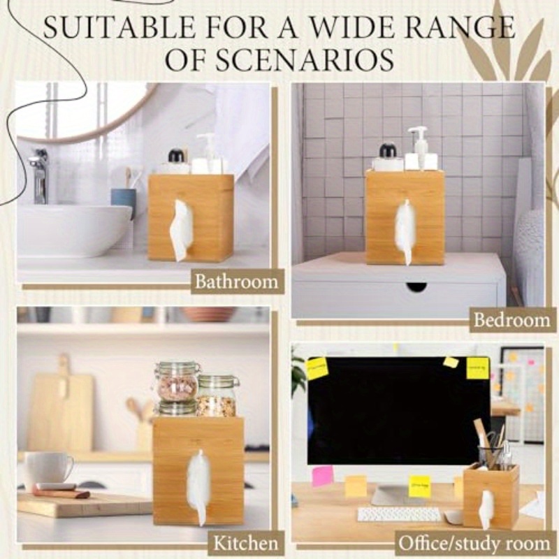 decorative bamboo tissue box cover with a storage tray measuring   x 7 4 inches this square tissue holder is   organizing facial tissues in the bathroom office or bedroom Product details 6