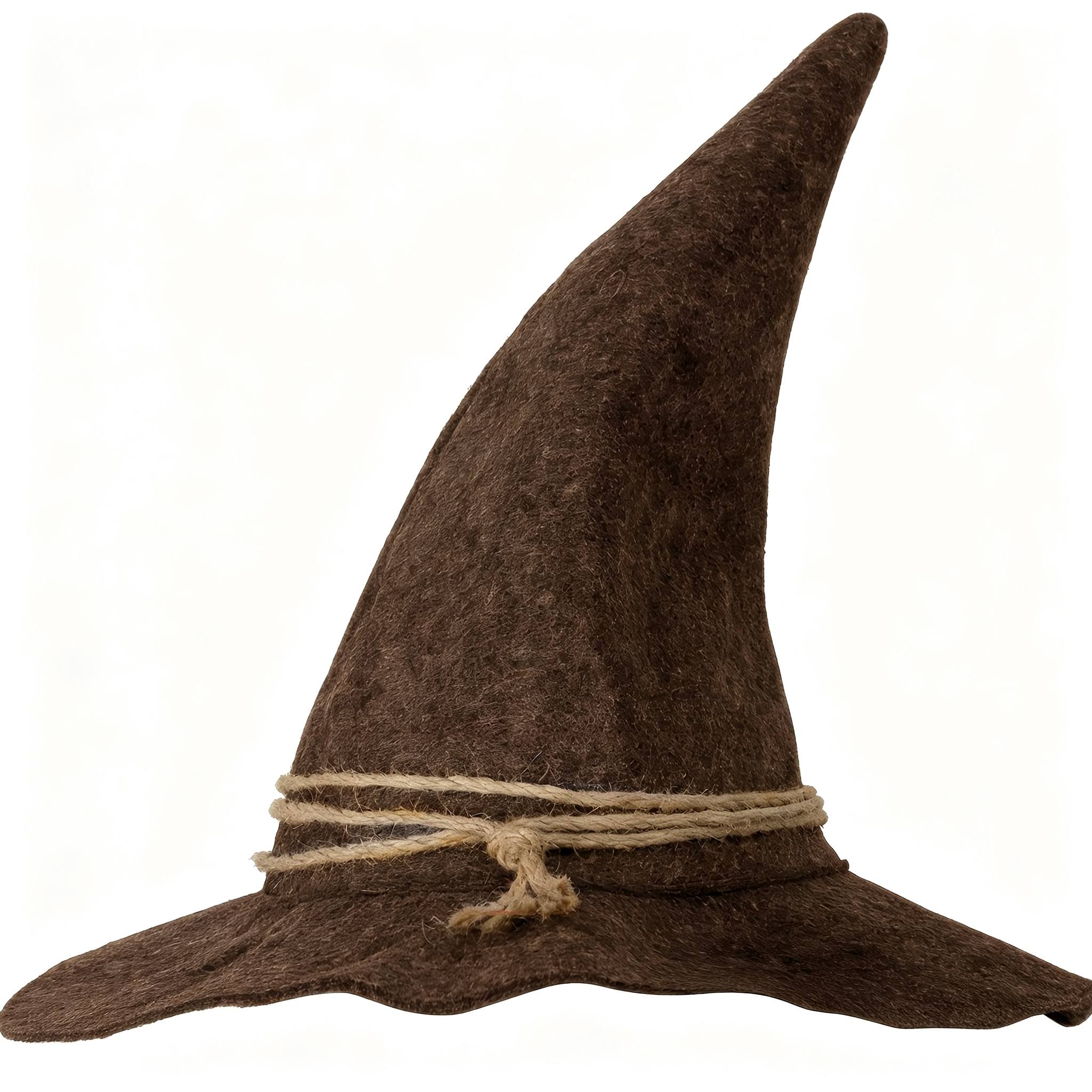 TEMU Wide Brim Pointed Brown Felt Witch Wizard Hat With Vintage Twine Design Unisex Costume Prop For Halloween Party Harvest Outdoor Shooting