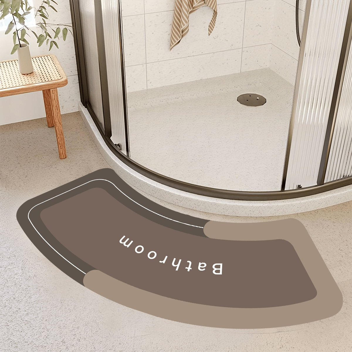 TEMU 1pc Semi-circular Minimalist Bathroom Anti-slip Mat, Mud Material Semi-circular Floor Mat, 1000g Per , Machine Washable Floor Mat, Suitable For
