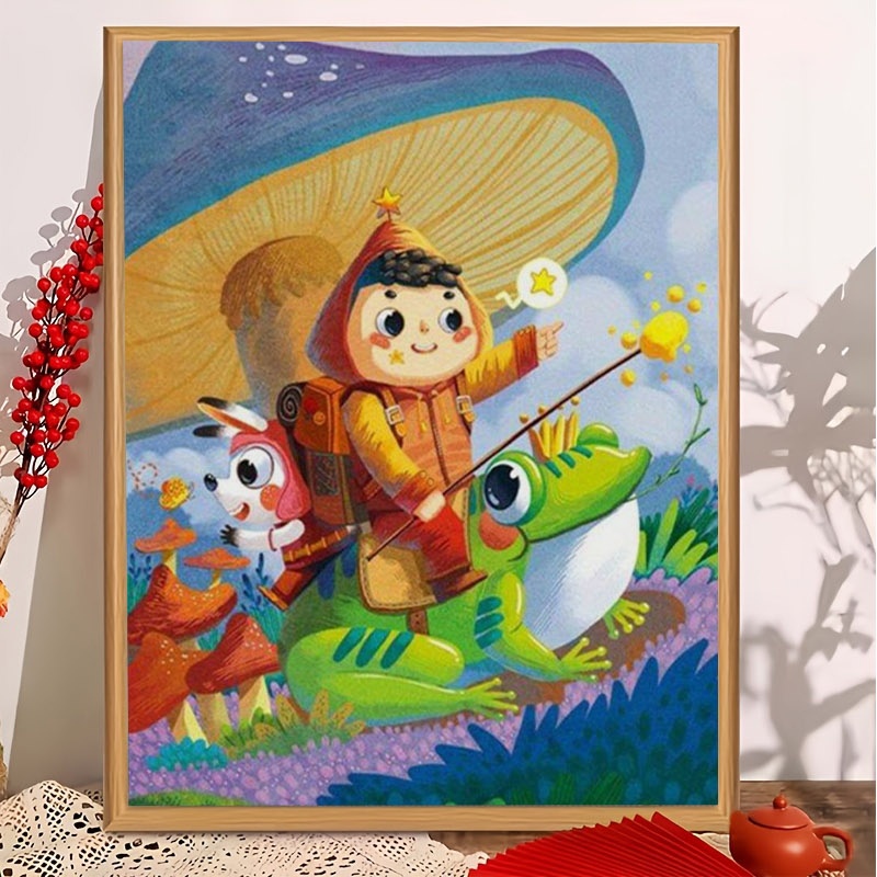 2D Printed Cross-Stitch Kit, Magical Fairy-Tale Forest Frog Adventure