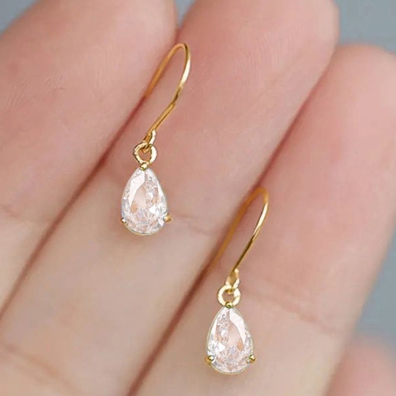 Image of Fashion Simple 3 Claw Inlay Teardrop-shaped Blue Synthetic Gemstone Pendant Earrings For Women Daily Casual Party Holiday Elegant Earrings Accessories Gifts For
