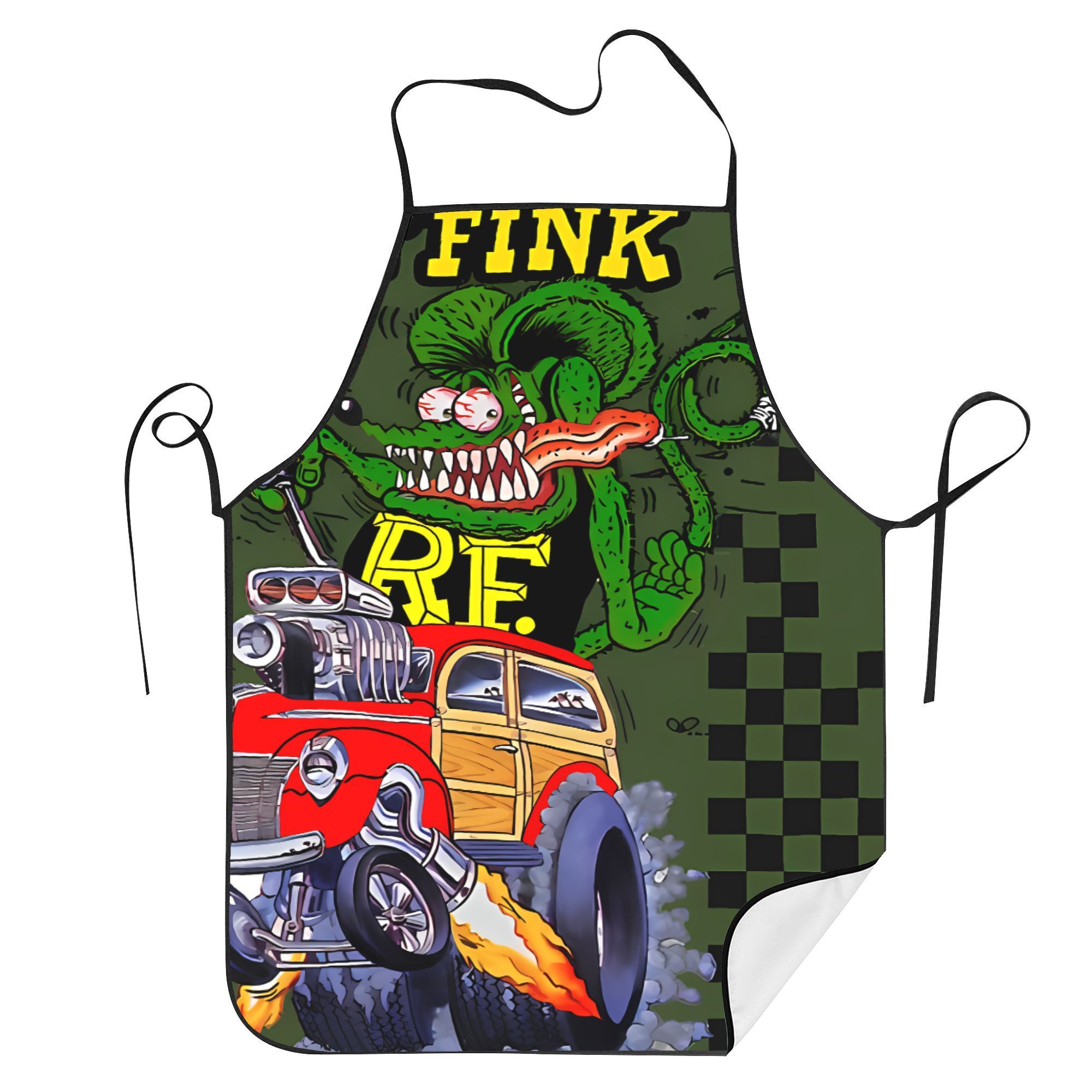 

1pc "re-fink" Adult Apron - Vintage-inspired, Sleeveless, Polyester With & , Checkered Detail - Ideal For & Kitchen Wear