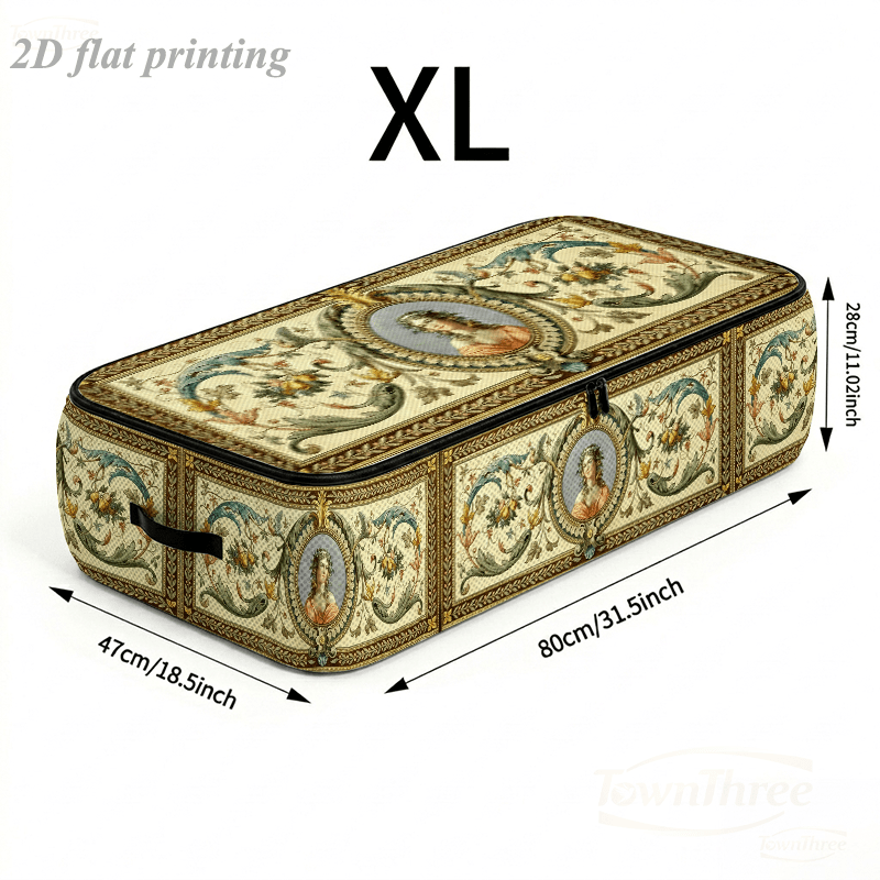 TEMU 2d Flat Printing Large Capacity Under-bed Storage Box, Baroque Style Decorative Painting - Upgraded Clothing Organizer Bag, Soft Fabric,