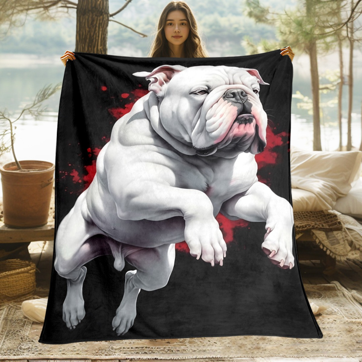 TEMU 1pc A Bulldog In A Dynamic , This And Lightweight Flannel Blanket Is Perfect For Cozy Warmth During Camping Trips, Making It An Ideal Holiday