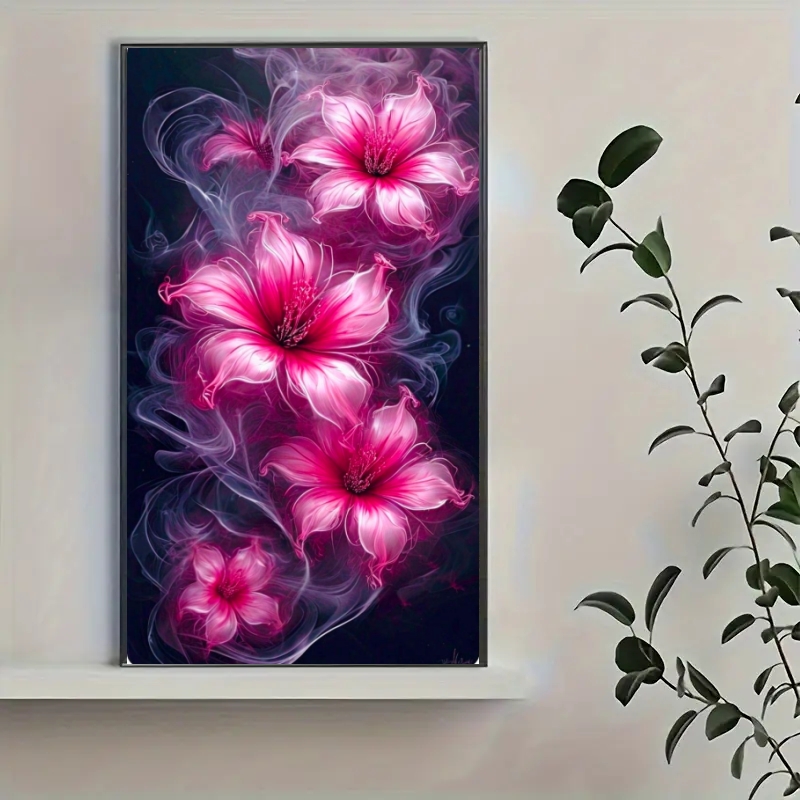TEMU New Arrival! Adult Large Diamond Painting Kit - Neon Glow Powder Lily Fluid Flowers - Round Acrylic Diamonds, Handmade Mosaic Wall Art -