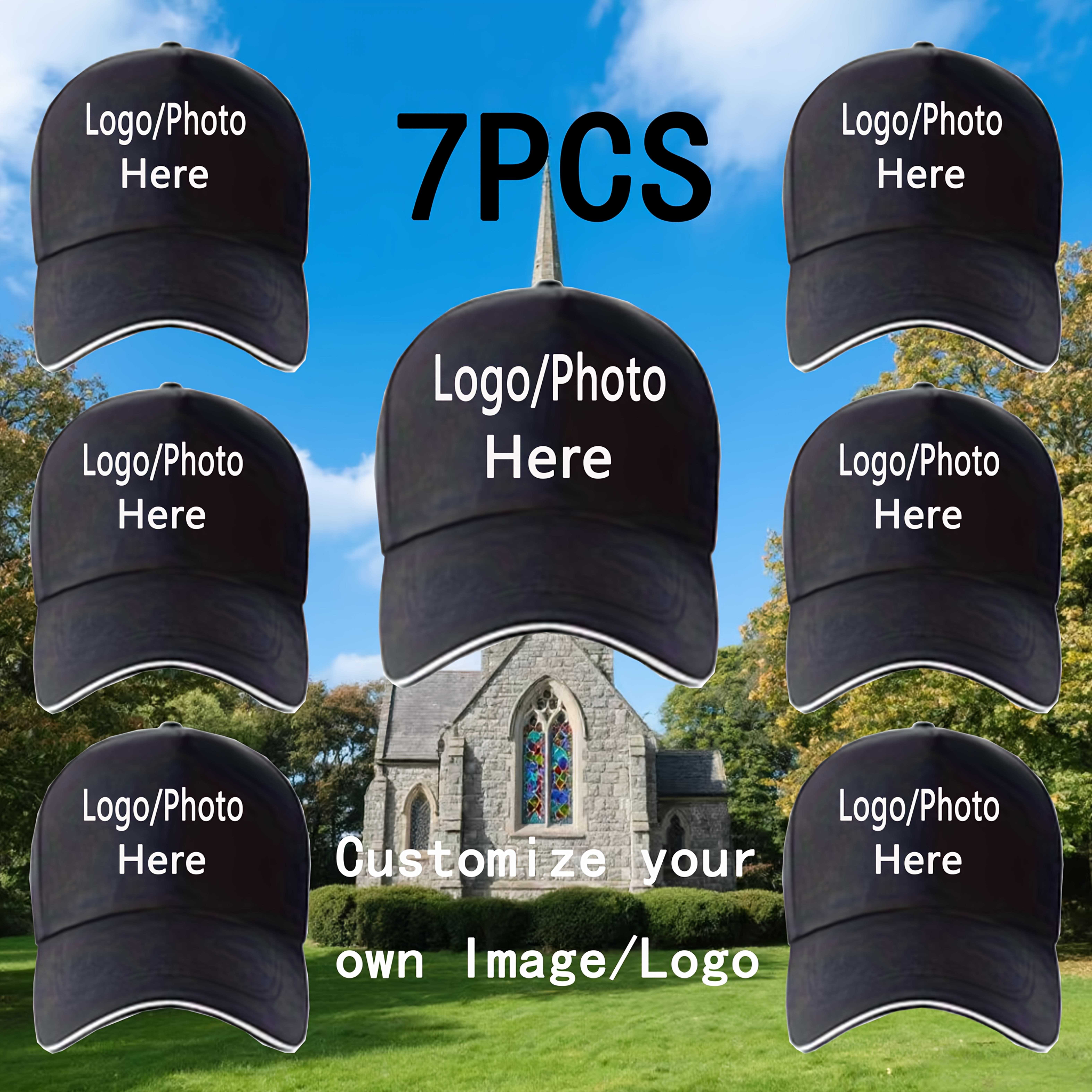 E-shop 7-teiliges Set Personalisierte Baseballkappen mit Text, Foto oder Logo, Verstellbare Unisex-Sportkappen – Atmungsaktive Baseballkappen für