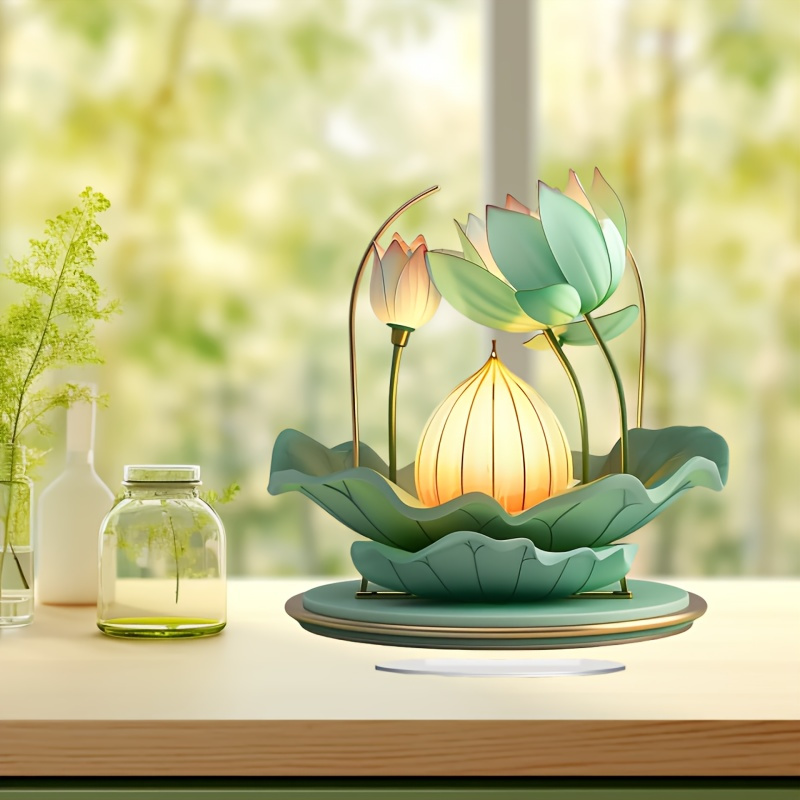 

2d Flat Acrylic Chinese Lotus Lantern, Garden Decor, Multipurpose, No Electricity Needed, Ideal For Office, Bedside, Christmas & New Year Gifts, Flower Theme Home Decoration