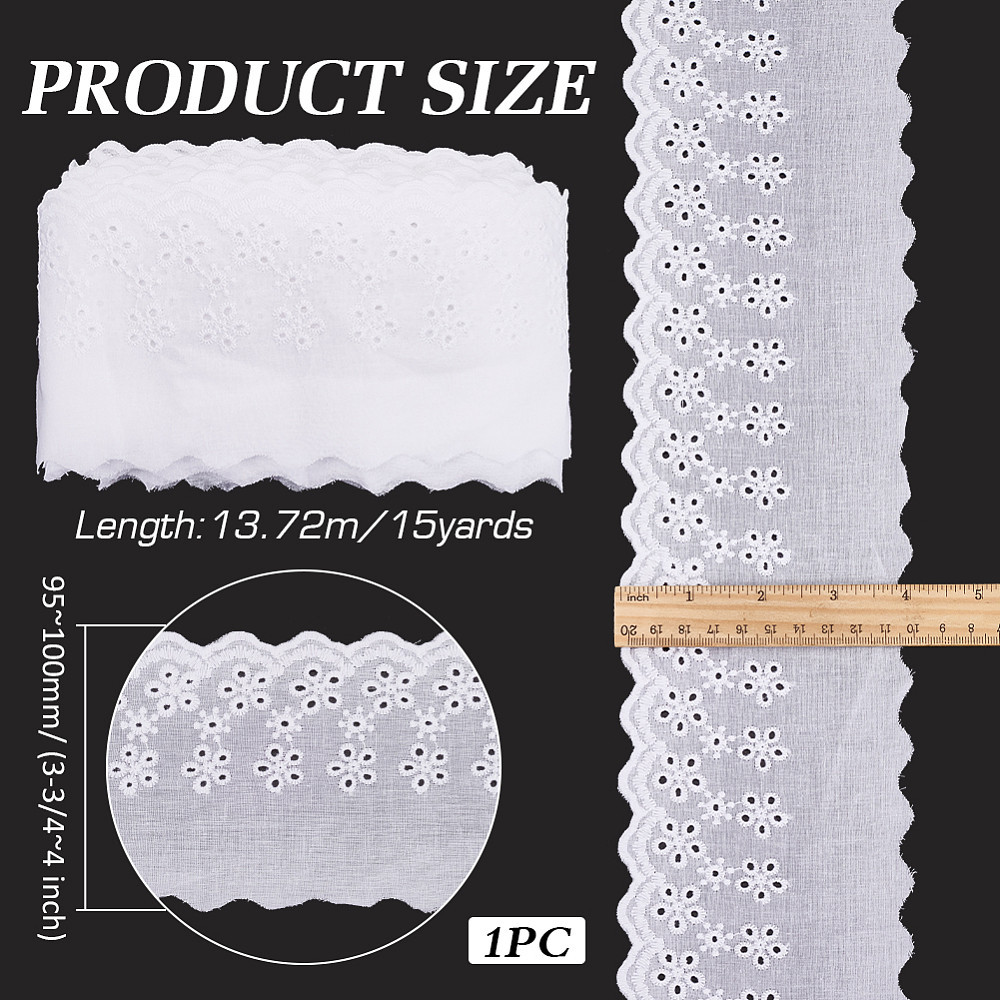 1 pieza de encaje de flores huecas de 15 yardas, cinta de encaje con   ondulado,  , 3-3/4~4 pulgadas (95~100 mm), suministros para manualidades y pegatinas,   a  