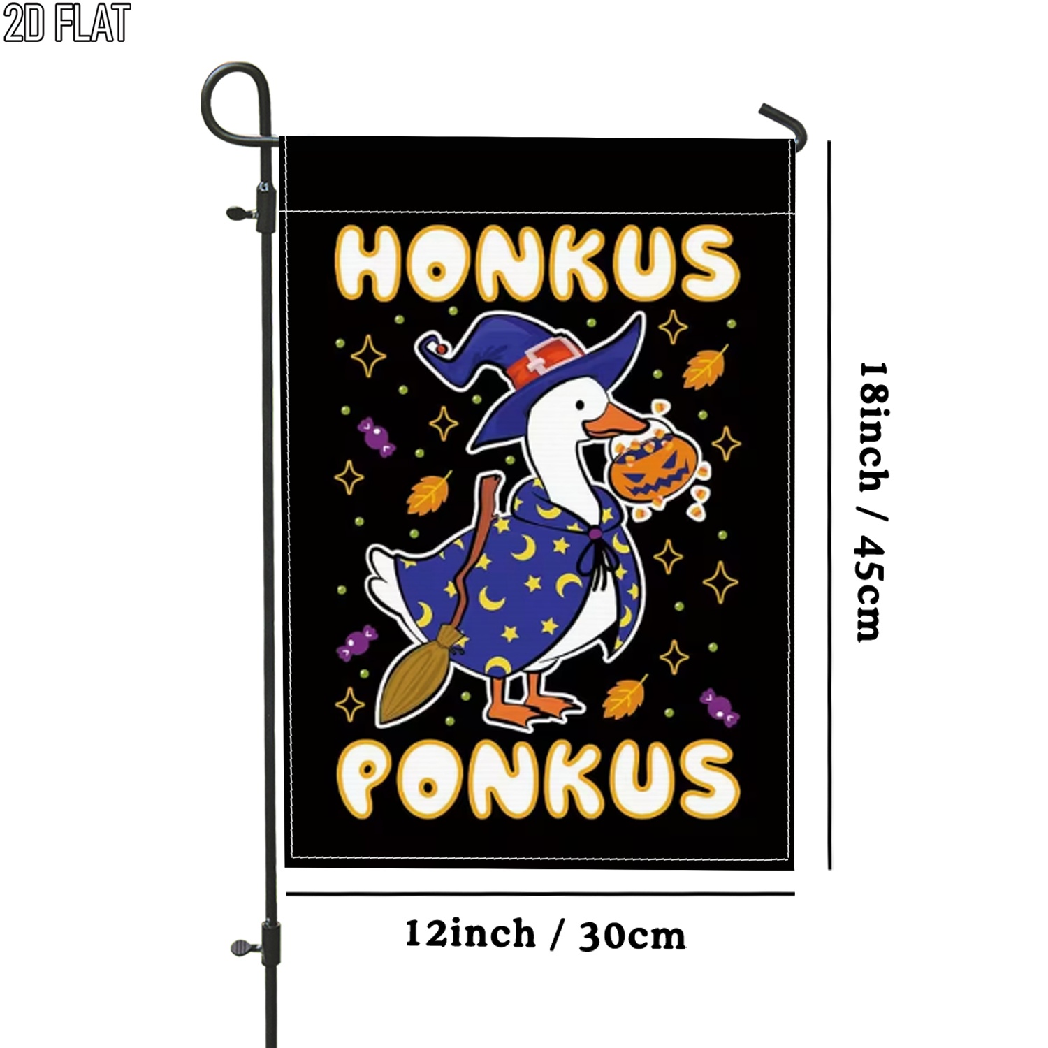TEMU 2d Flat, 2d Flat 1pc Outdoor Garden Flag Halloween Honkus Ponkus Witchy Goose Black Double-sided Flag Porch Decoration For Garden Outside Yard
