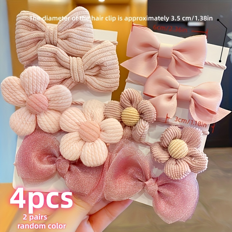 Image of 4pcs Set Of Cute And Bow And Floral Designs, Elastic And Hair, Suitable For Ponytails, Ideal For Casual Attire, Valentine's Day, New Year's, And Easter