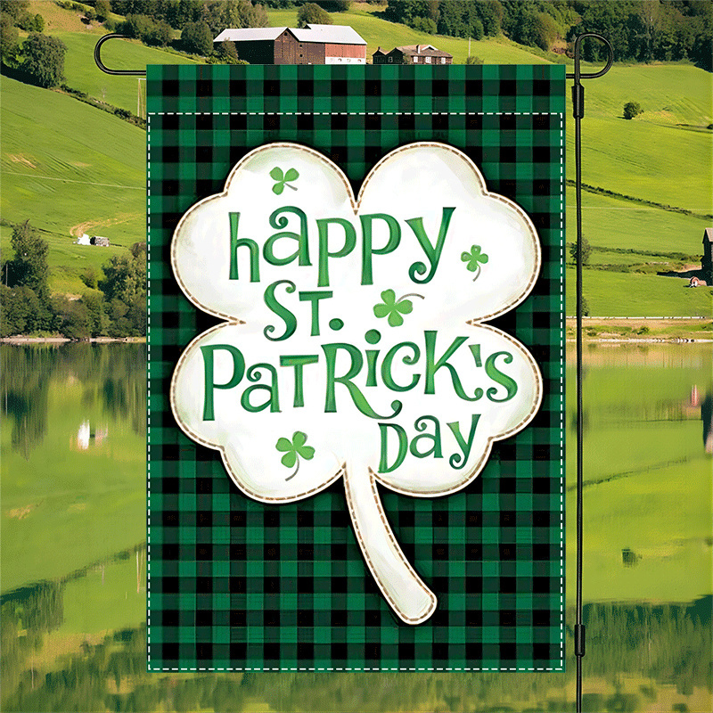 

1pc St Patrick's Day Garden Flag - Double-sided Polyester, Fade-resistant, , Washable, Shamrock Design, 12x18 Inches, Patio & Lawn Decoration