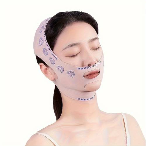reusable face lifting strips breathable v shape contouring double chin reduction cooling definition bandage with floral pattern alcohol light beige for daily use post op recovery non facial device lightweight facial gear elegant design material cosmetic recovery