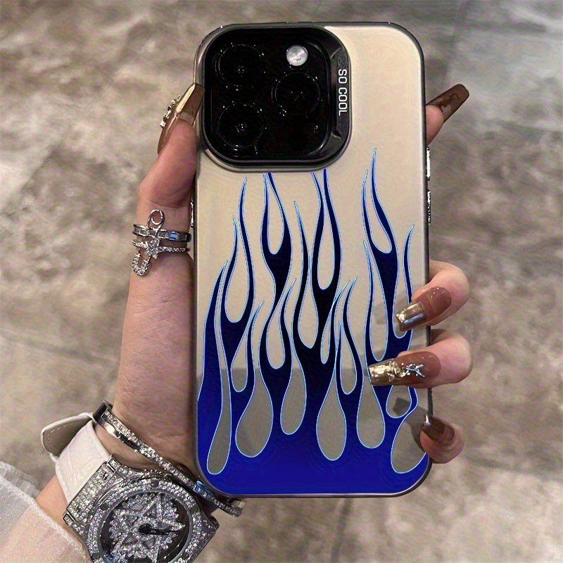 TEMU A Blue Flame Pattern Laser- Matte Protective Phone Case Suitable For Iphone 16, 15, 14, 13, 12, 11, Xs, Xr, X, 7, 8, 12/13 Mini Plus Pro Max Se,