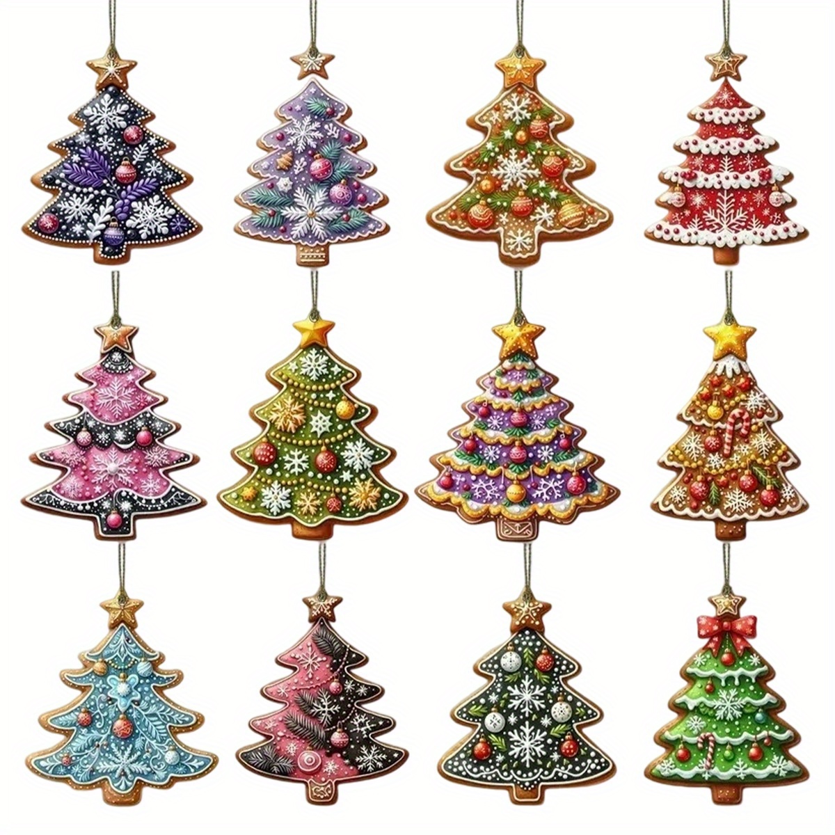 Wooden Tree Ornaments 24pcs Hanging